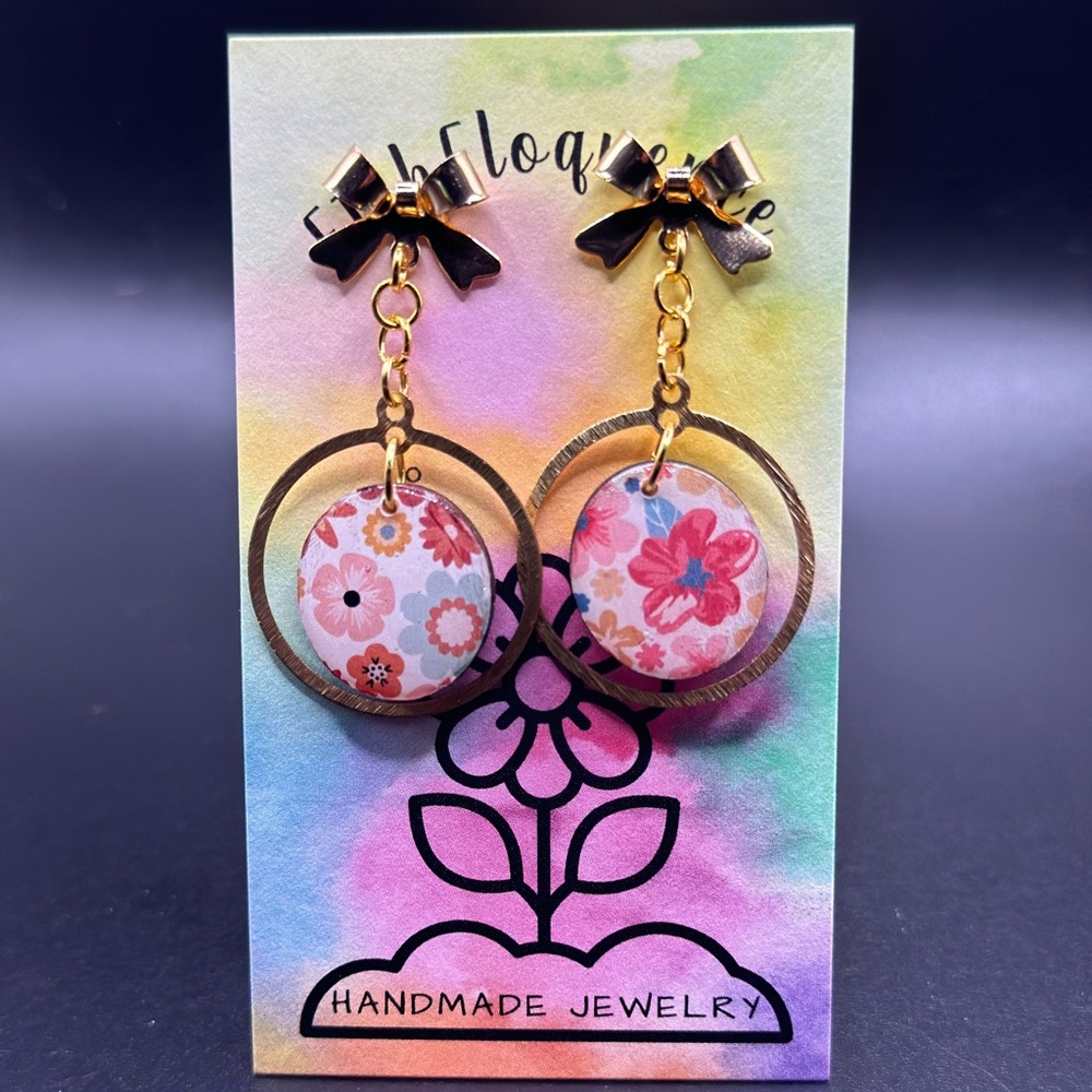 Handmade Wooden Floral Hoop style earrings